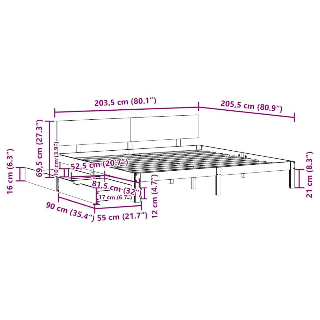 Cadre de lit avec tiroirs sans matelas 200x200 cm - XIOS