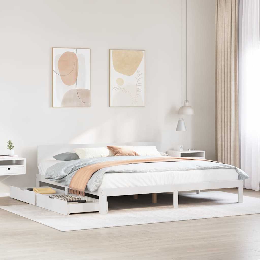 Cadre de lit avec tiroirs sans matelas blanc 200x200 cm - XIOS
