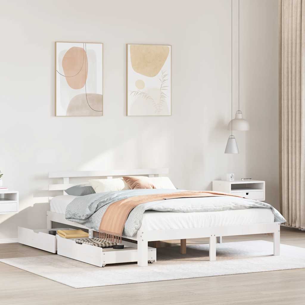 Cadre de lit avec tiroirs sans matelas blanc 120x190 cm - XIOS