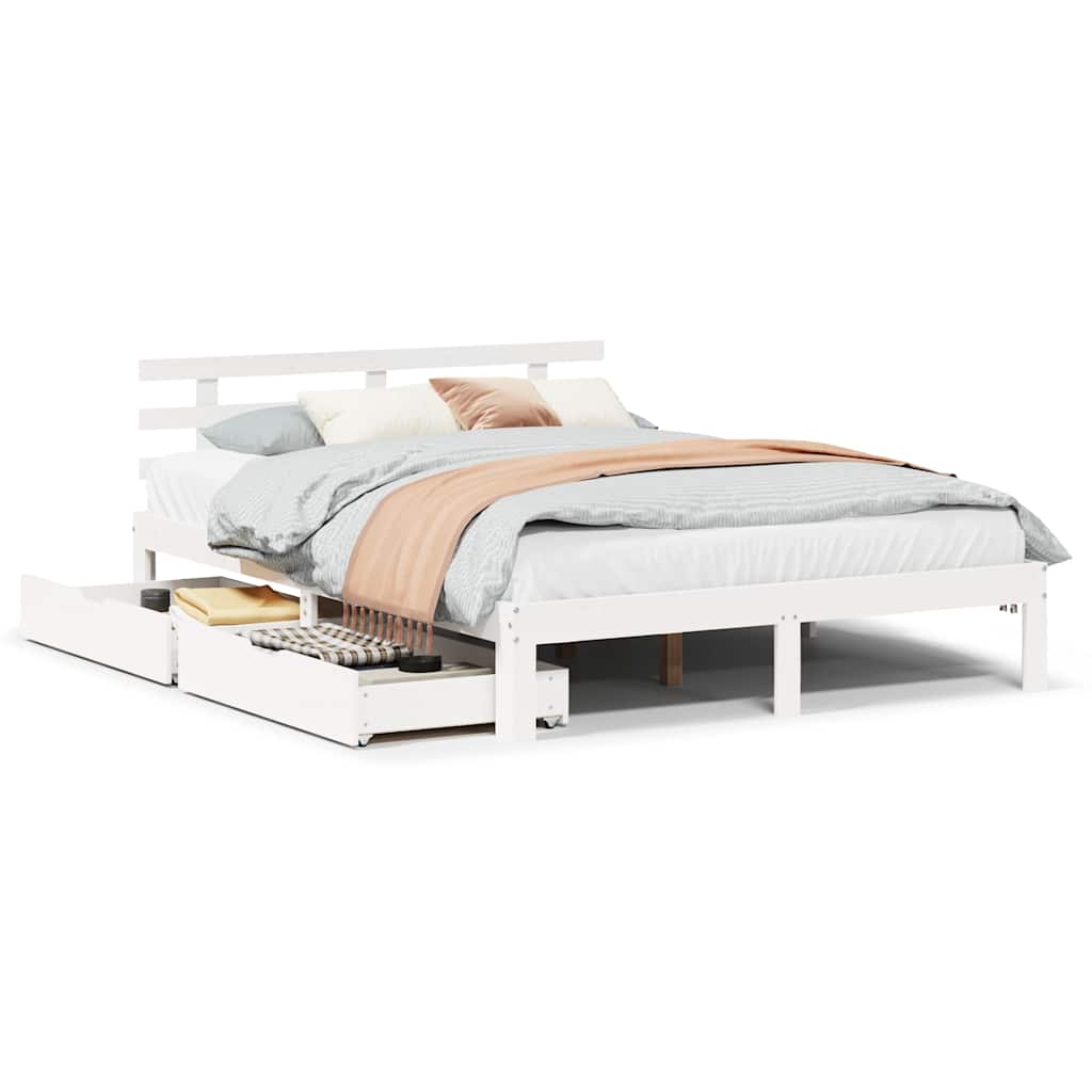 Cadre de lit avec tiroirs sans matelas blanc 120x200 cm - XIOS