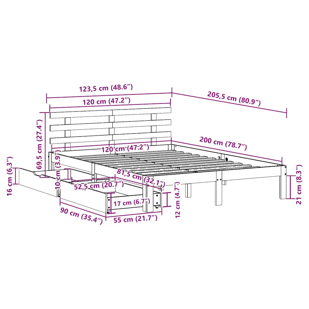 Cadre de lit avec tiroirs sans matelas blanc 120x200 cm - XIOS
