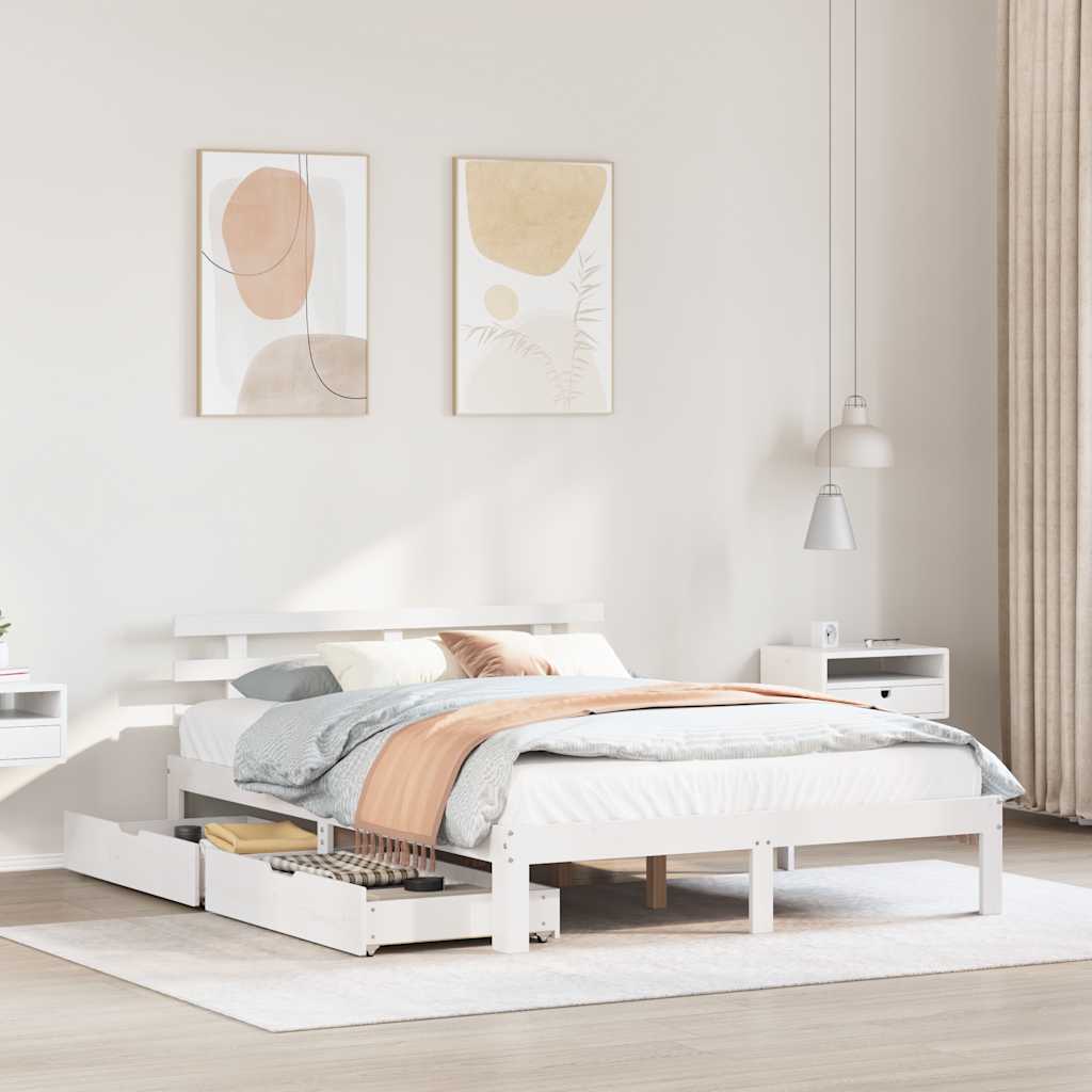 Cadre de lit avec tiroirs sans matelas blanc 120x200 cm - XIOS