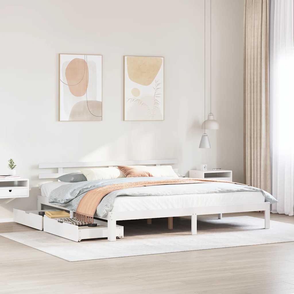 Cadre de lit avec tiroirs sans matelas blanc 180x200 cm - XIOS
