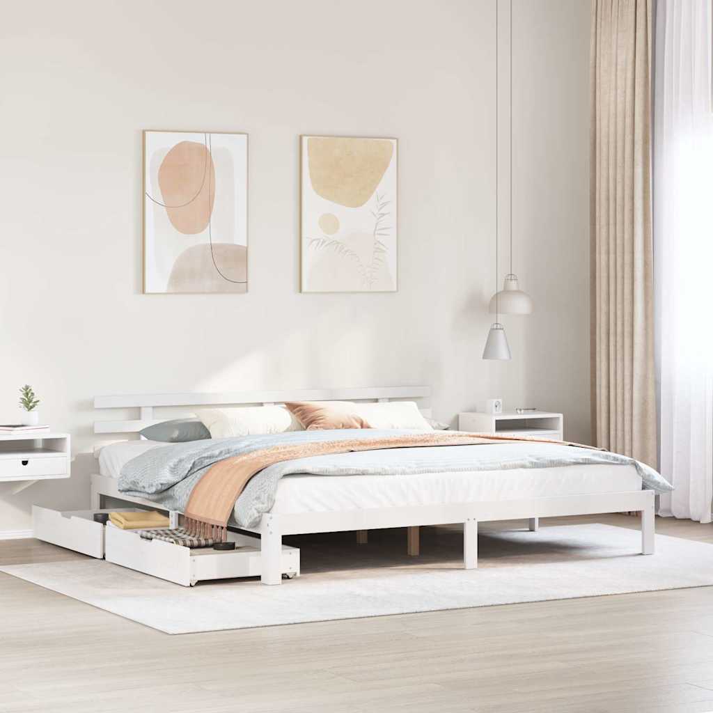 Cadre de lit avec tiroirs sans matelas blanc 180x200 cm - XIOS