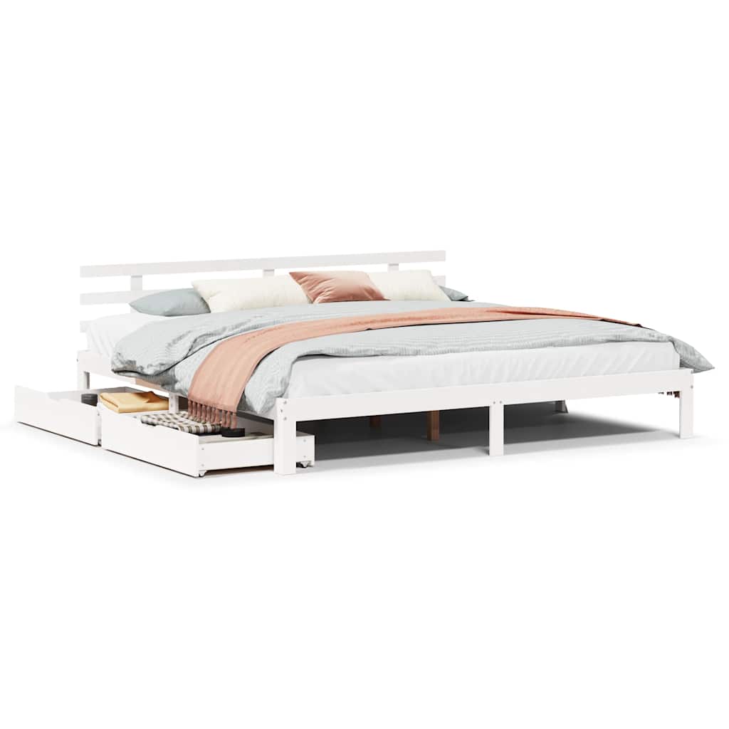 Cadre de lit avec tiroirs sans matelas blanc 200x200 cm - XIOS