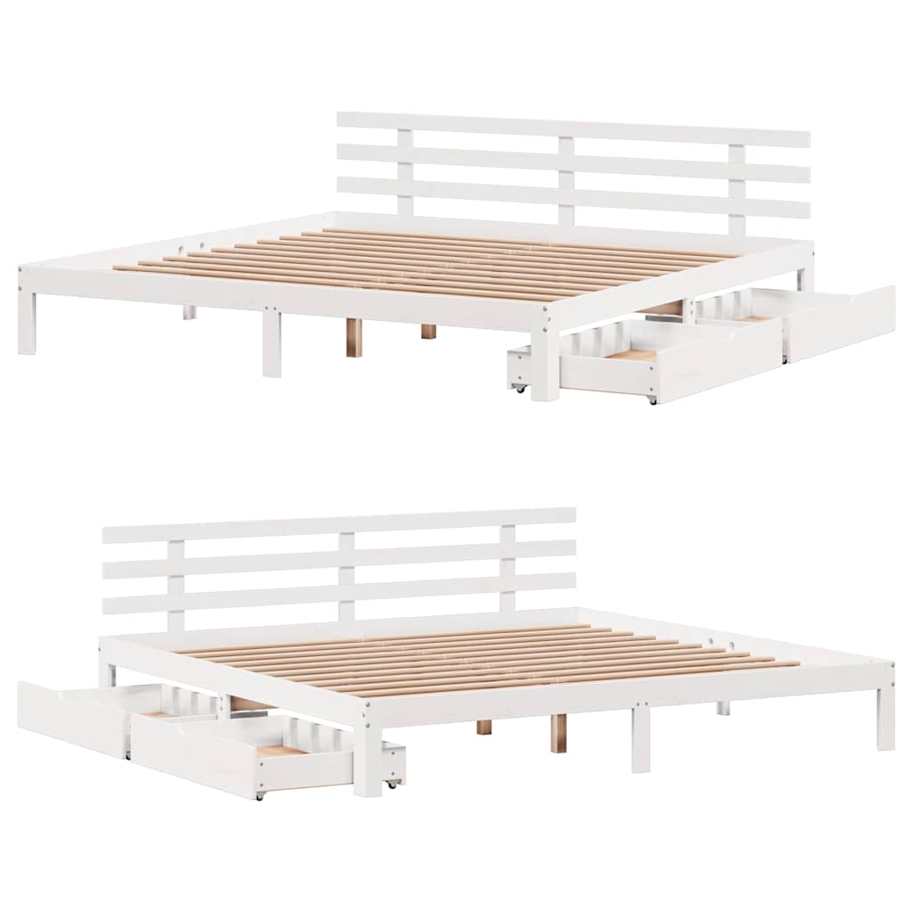 Cadre de lit avec tiroirs sans matelas blanc 200x200 cm - XIOS