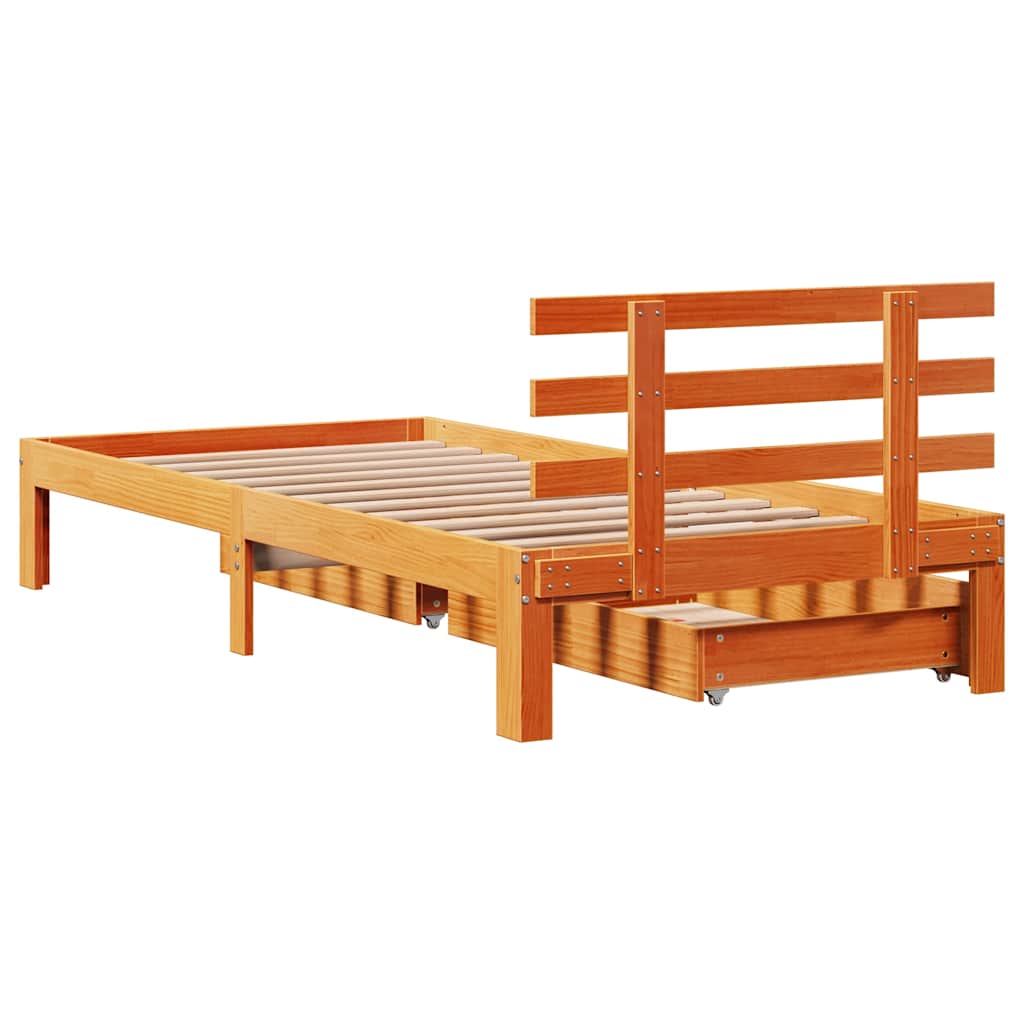 Cadre de lit avec tiroirs sans matelas cire marron 75x190 cm - XIOS