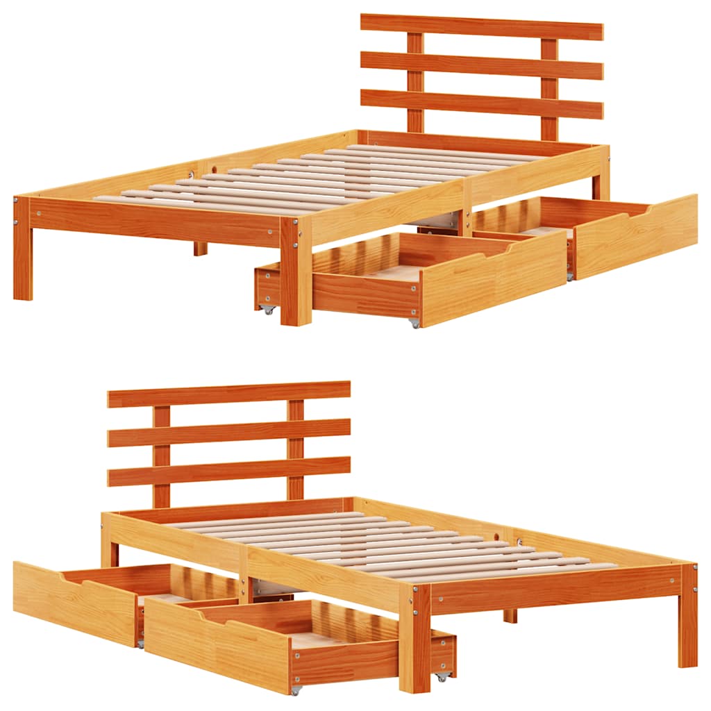 Cadre de lit avec tiroirs sans matelas cire marron 75x190 cm - XIOS