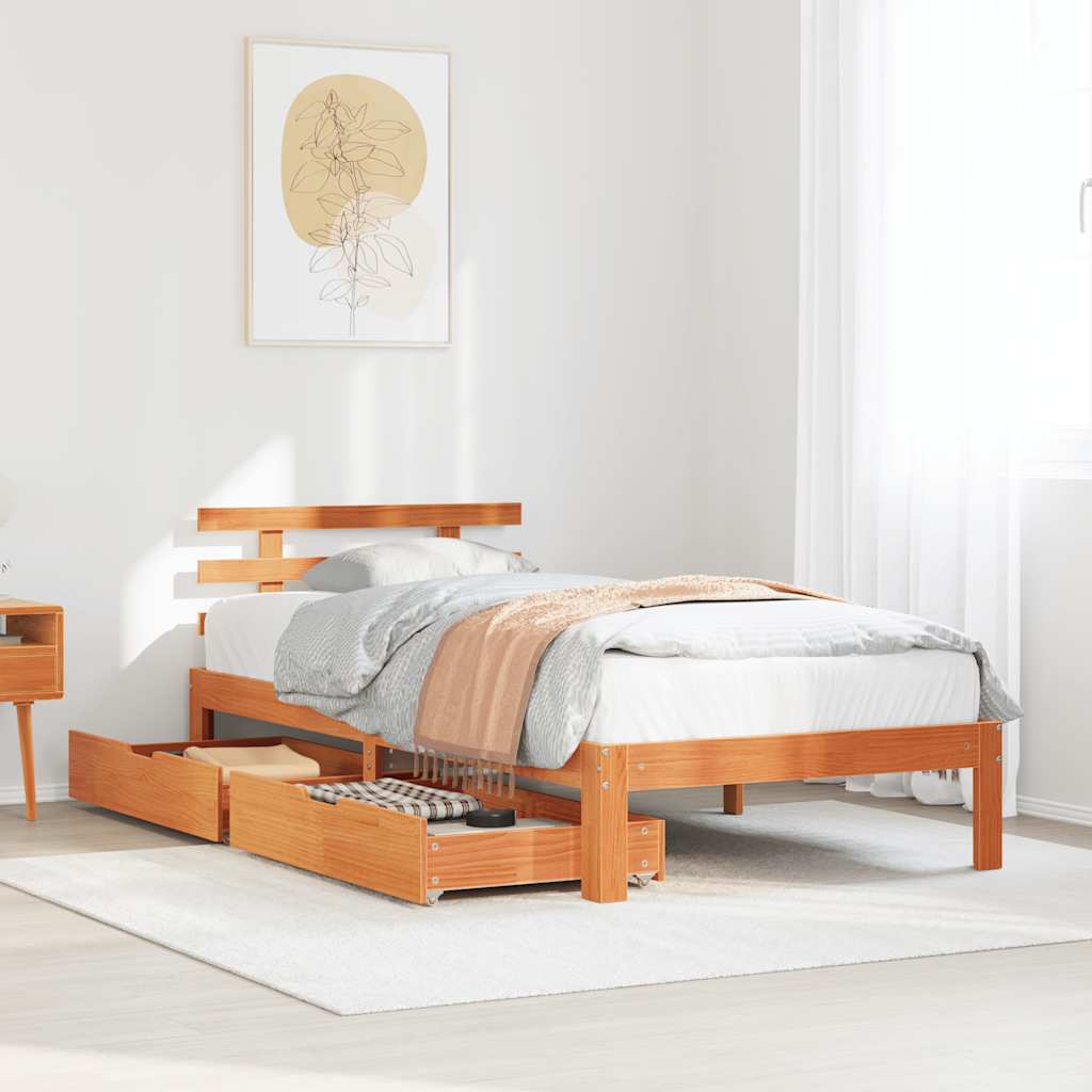 Cadre de lit avec tiroirs sans matelas cire marron 75x190 cm - XIOS