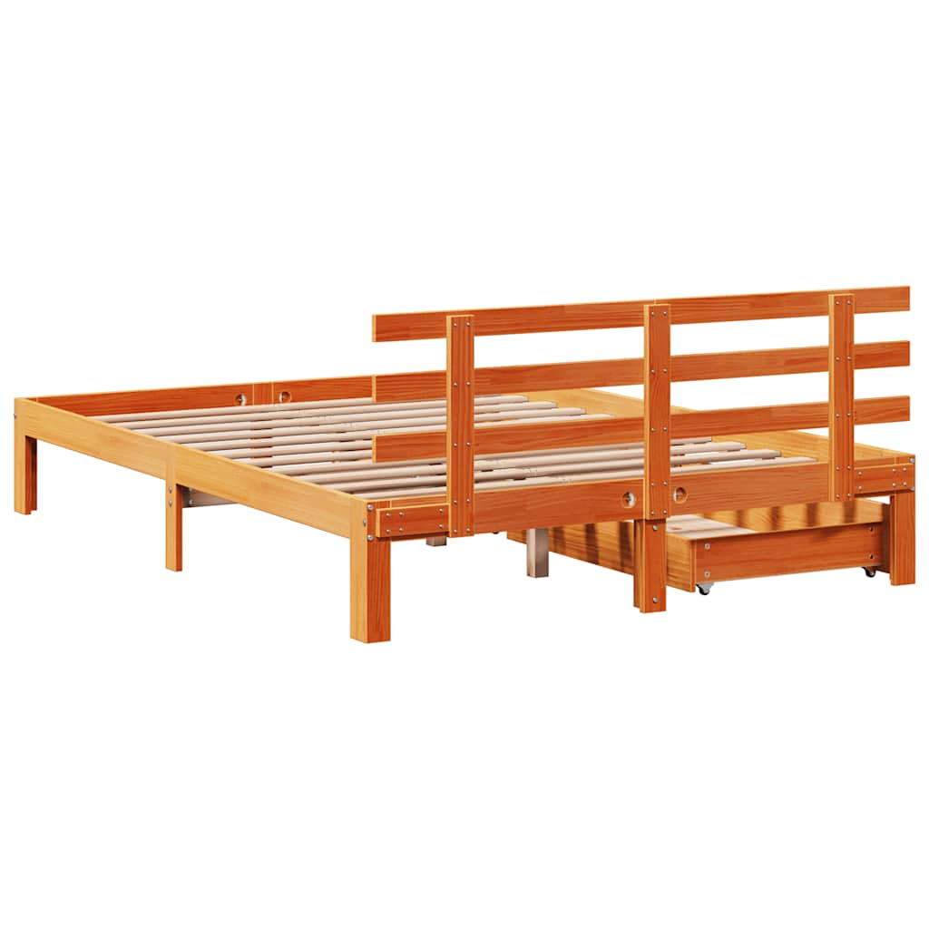 Cadre de lit avec tiroirs sans matelas cire marron 140x190 cm - XIOS