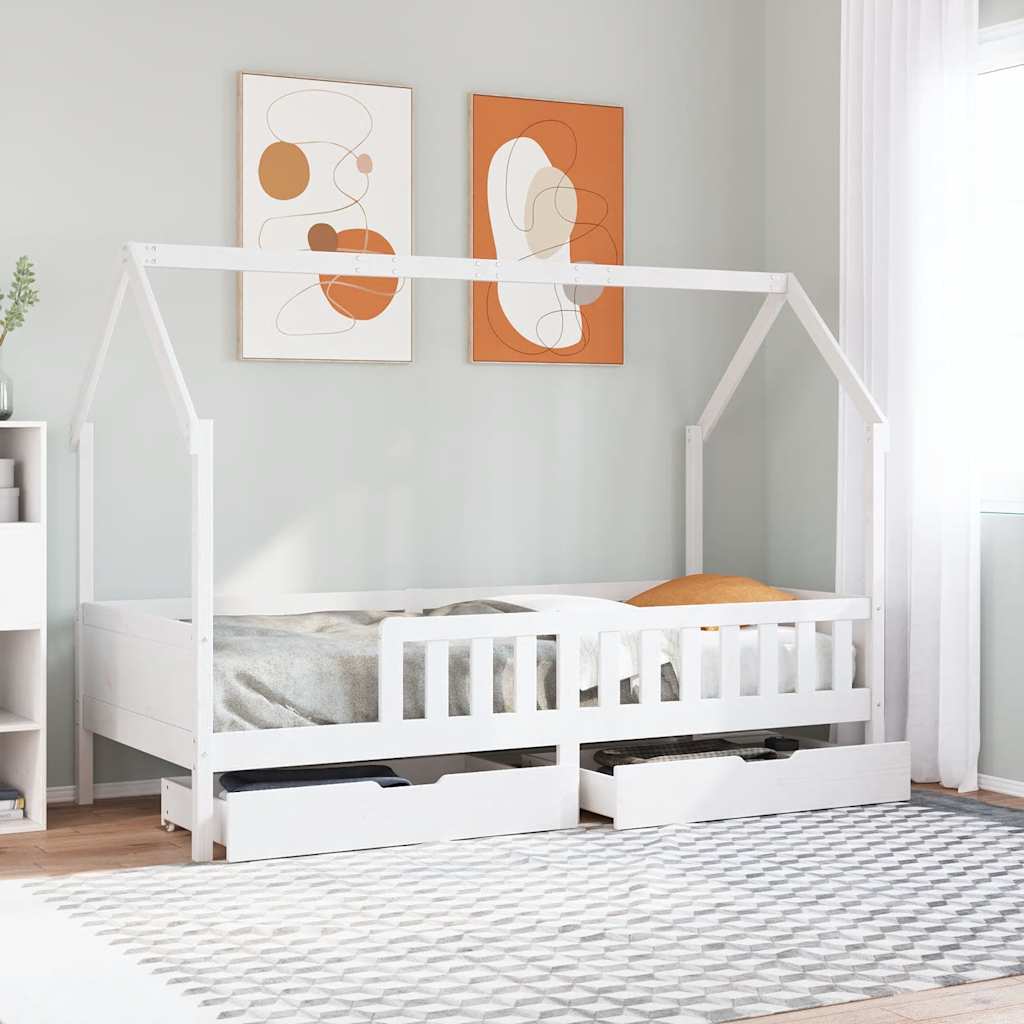 Cadre de lit enfants avec tiroirs sans matelas 90x200 cm bois - XIOS