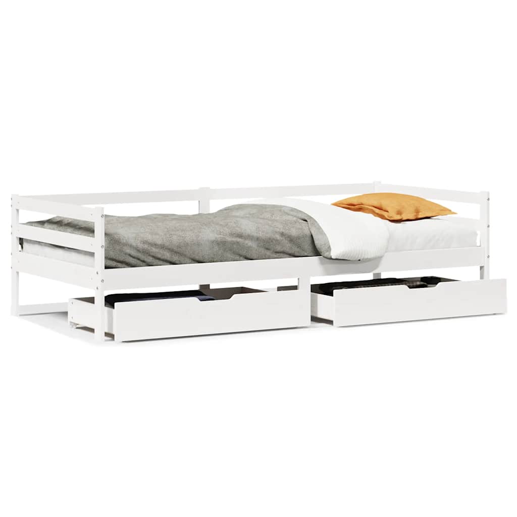 Lit de jour et tiroirs sans matelas blanc 90x200 cm bois massif - XIOS