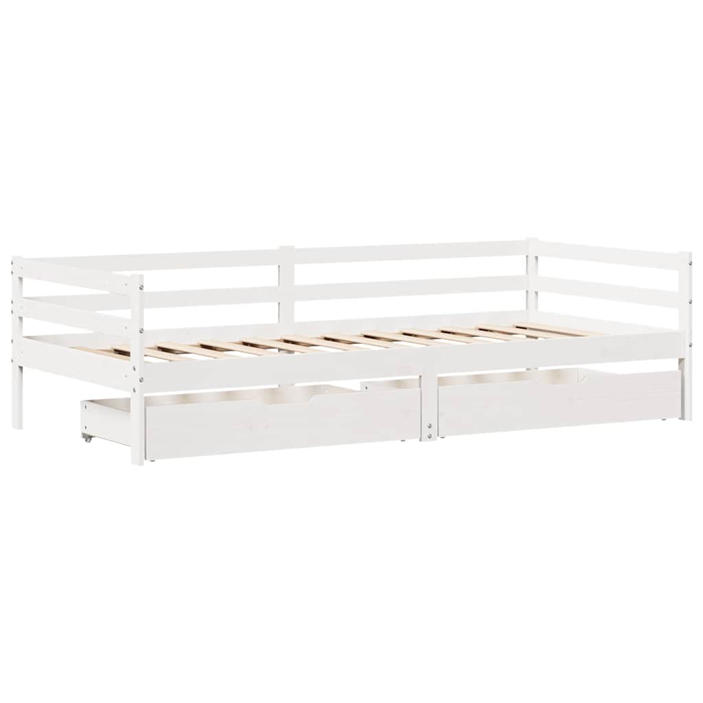 Lit de jour et tiroirs sans matelas blanc 90x200 cm bois massif - XIOS