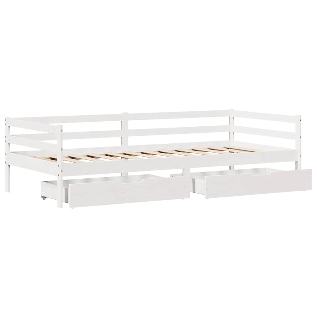 Lit de jour et tiroirs sans matelas blanc 90x200 cm bois massif - XIOS