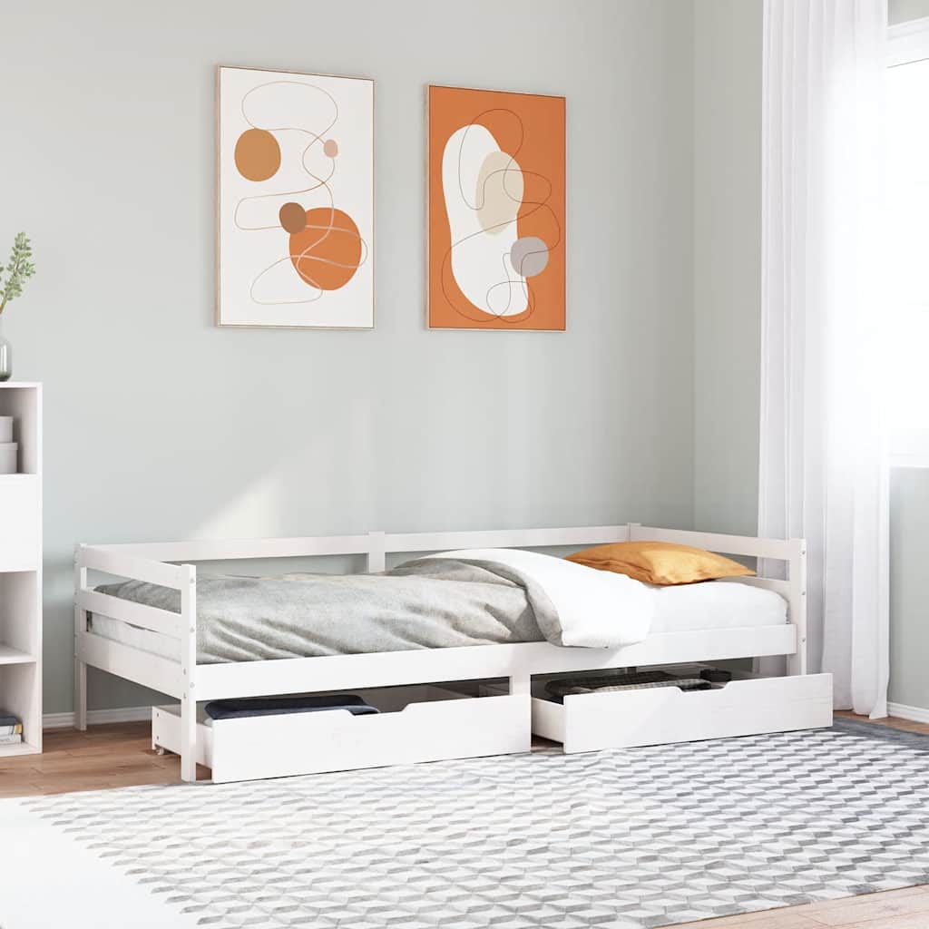 Lit de jour et tiroirs sans matelas blanc 90x200 cm bois massif - XIOS
