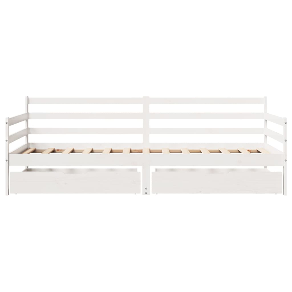 Lit de jour et tiroirs sans matelas blanc 90x200 cm bois massif - XIOS