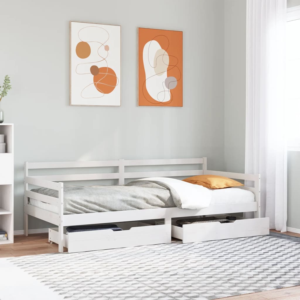 Lit de jour et tiroirs sans matelas blanc 90x200 cm bois massif - XIOS
