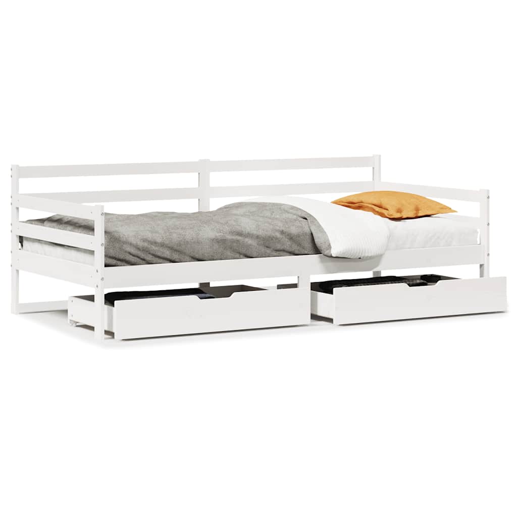 Lit de jour et tiroirs sans matelas blanc 90x190 cm bois massif - XIOS