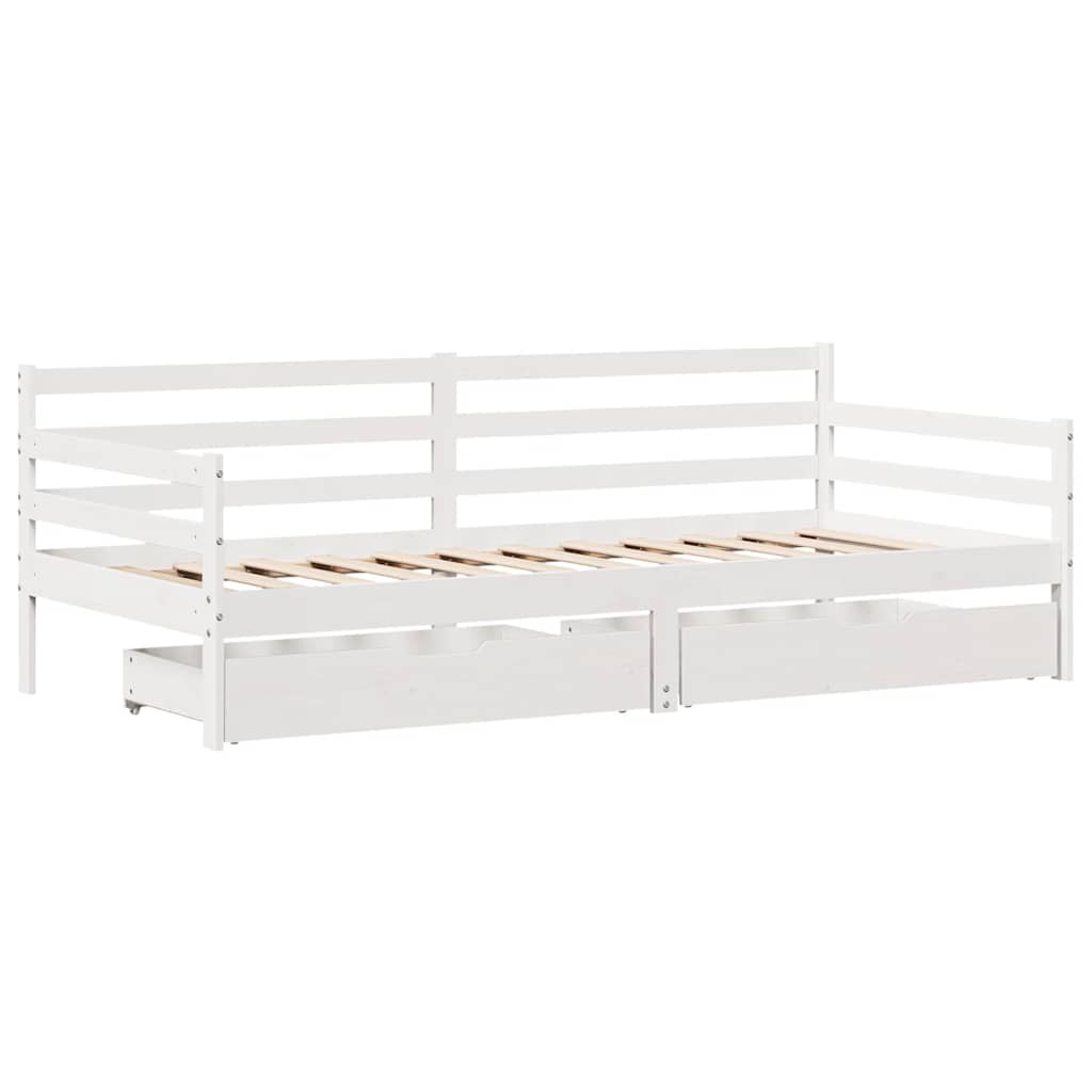 Lit de jour et tiroirs sans matelas blanc 90x190 cm bois massif - XIOS