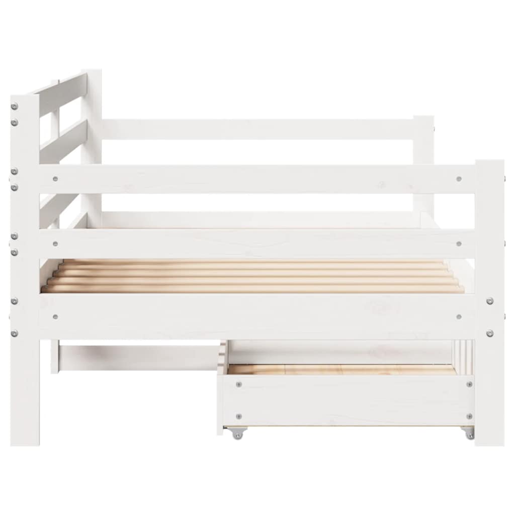 Lit de jour et tiroirs sans matelas blanc 90x190 cm bois massif - XIOS