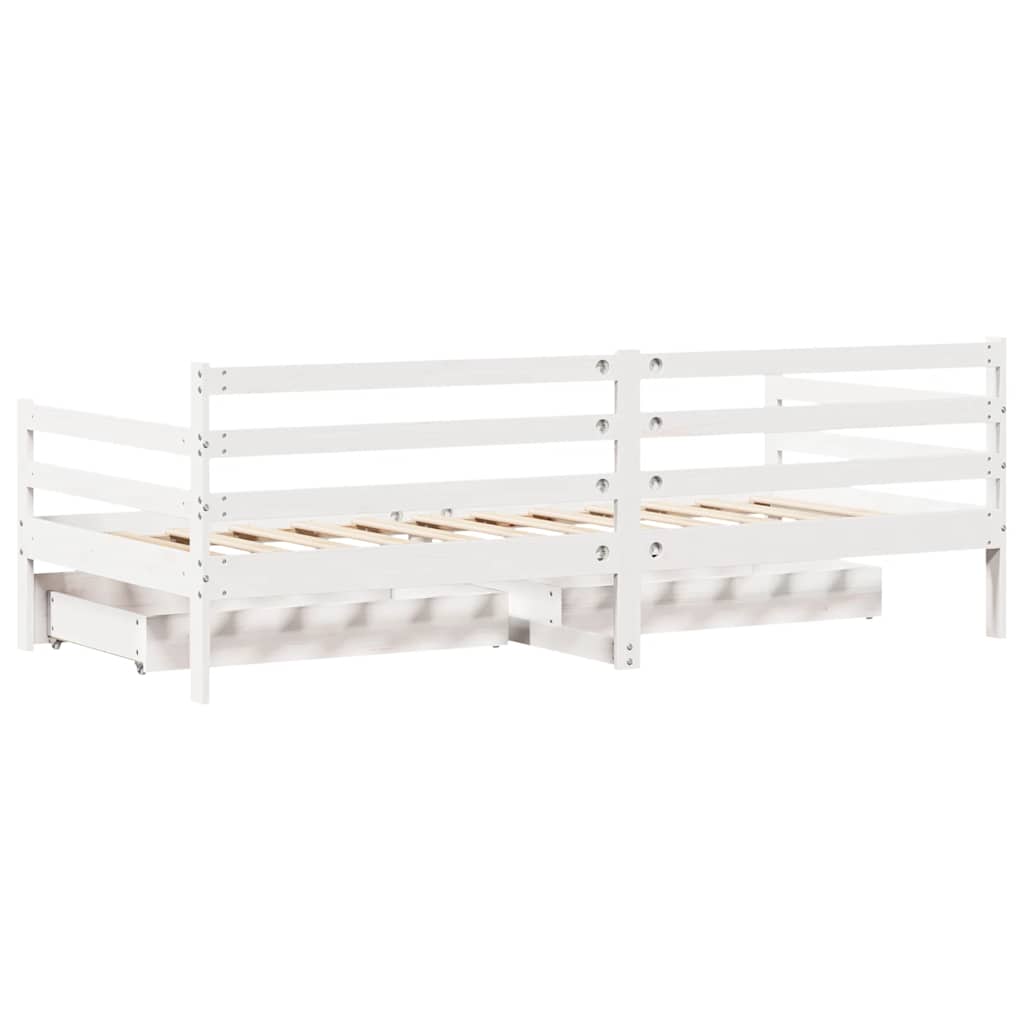 Lit de jour et tiroirs sans matelas blanc 90x190 cm bois massif - XIOS