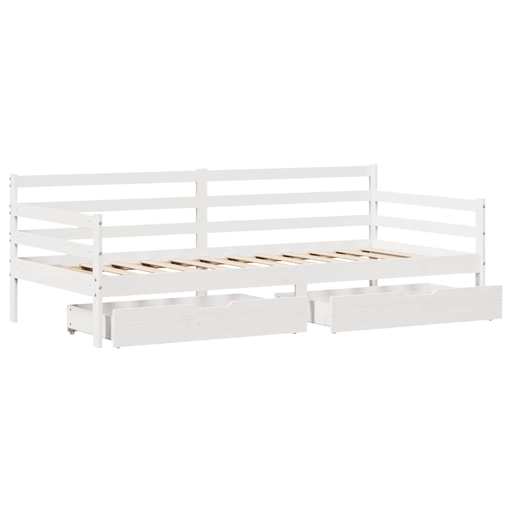 Lit de jour et tiroirs sans matelas blanc 90x190 cm bois massif - XIOS