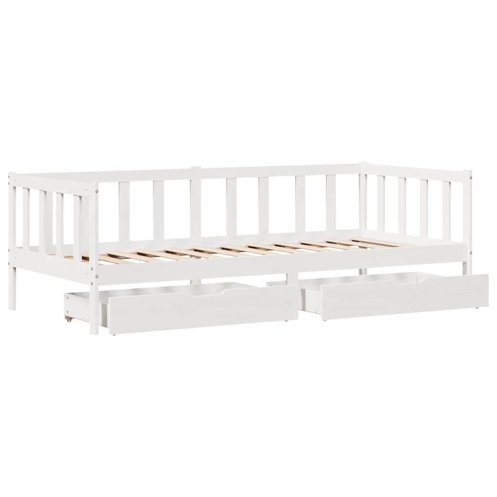 Lit de jour et tiroirs sans matelas blanc 90x200 cm bois massif - XIOS