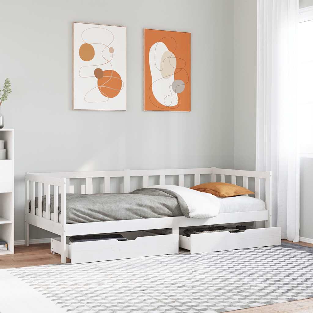 Lit de jour et tiroirs sans matelas blanc 90x200 cm bois massif - XIOS