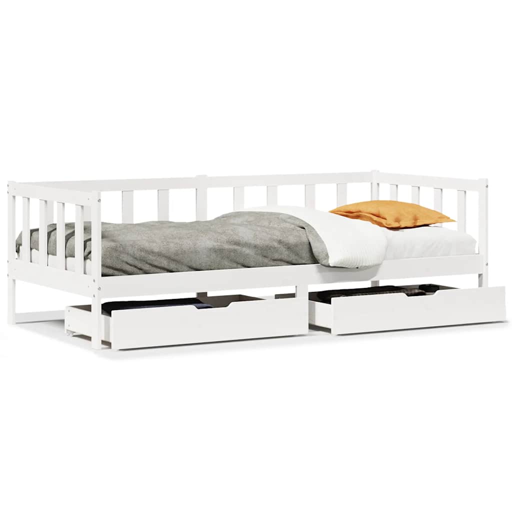 Lit de jour et tiroirs sans matelas blanc 80x200 cm bois massif - XIOS