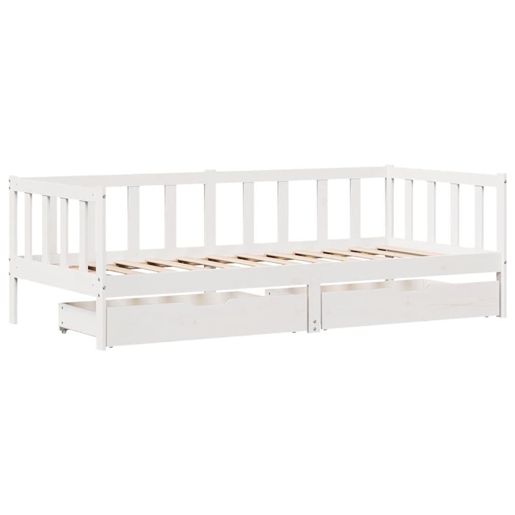 Lit de jour et tiroirs sans matelas blanc 80x200 cm bois massif - XIOS