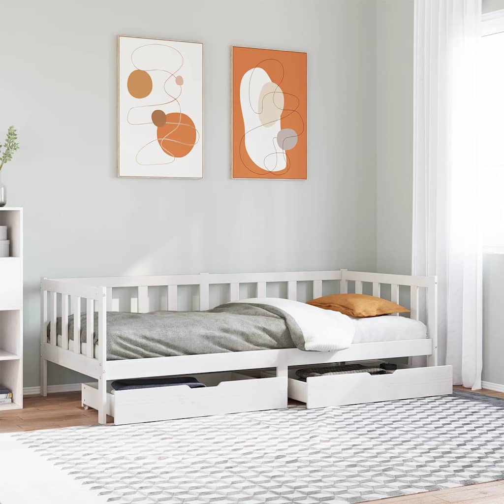 Lit de jour et tiroirs sans matelas blanc 80x200 cm bois massif - XIOS