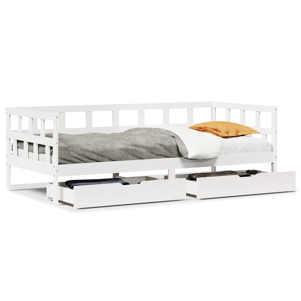 Lit de jour et tiroirs sans matelas blanc 90x200 cm bois massif - XIOS