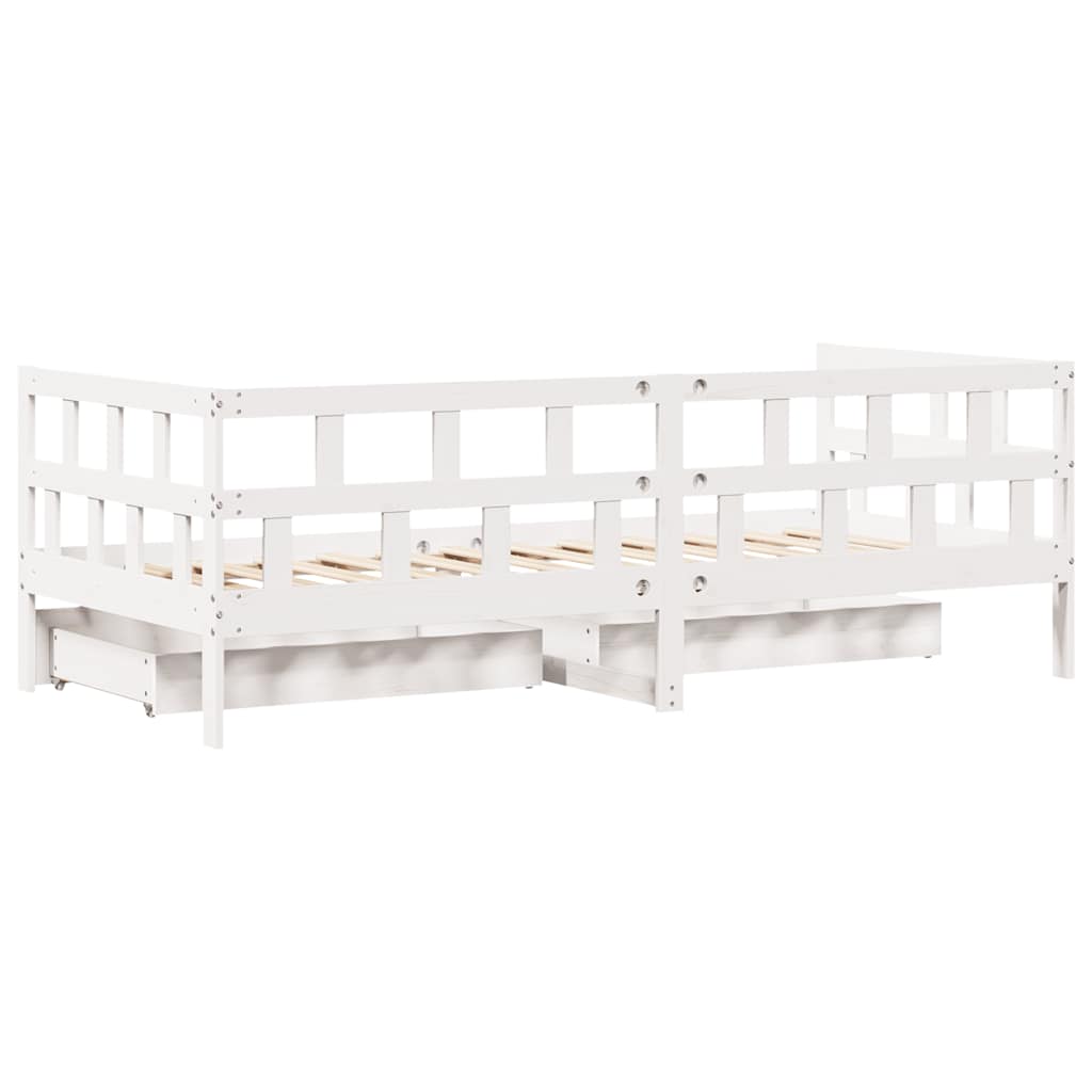Lit de jour et tiroirs sans matelas blanc 90x200 cm bois massif - XIOS