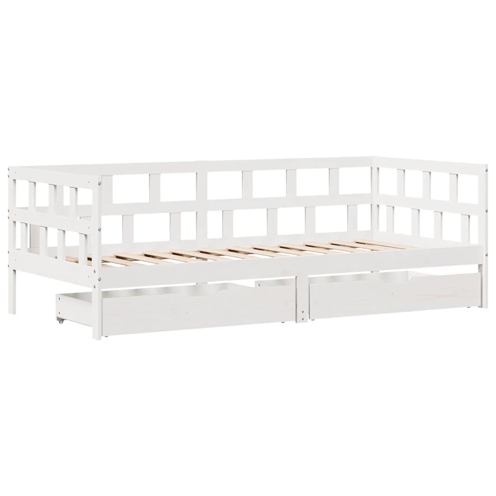 Lit de jour et tiroirs sans matelas blanc 80x200 cm bois massif - XIOS