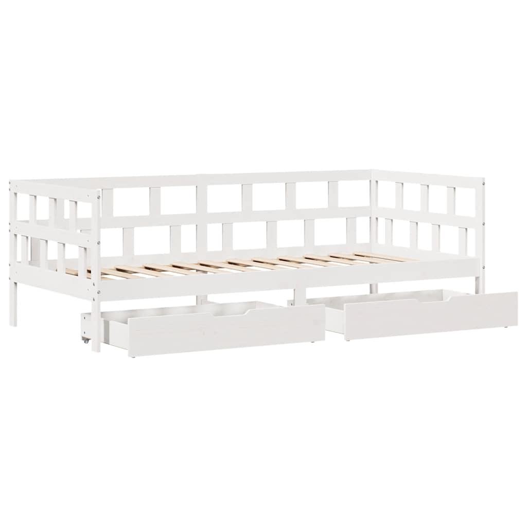 Lit de jour et tiroirs sans matelas blanc 80x200 cm bois massif - XIOS
