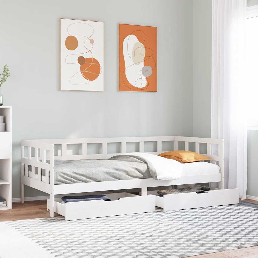Lit de jour et tiroirs sans matelas blanc 80x200 cm bois massif - XIOS