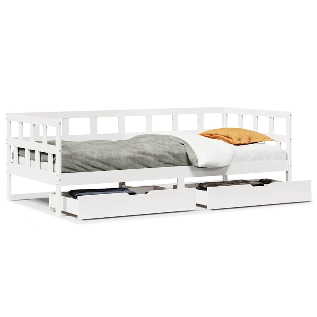 Lit de jour et tiroirs sans matelas blanc 90x190 cm bois massif - XIOS