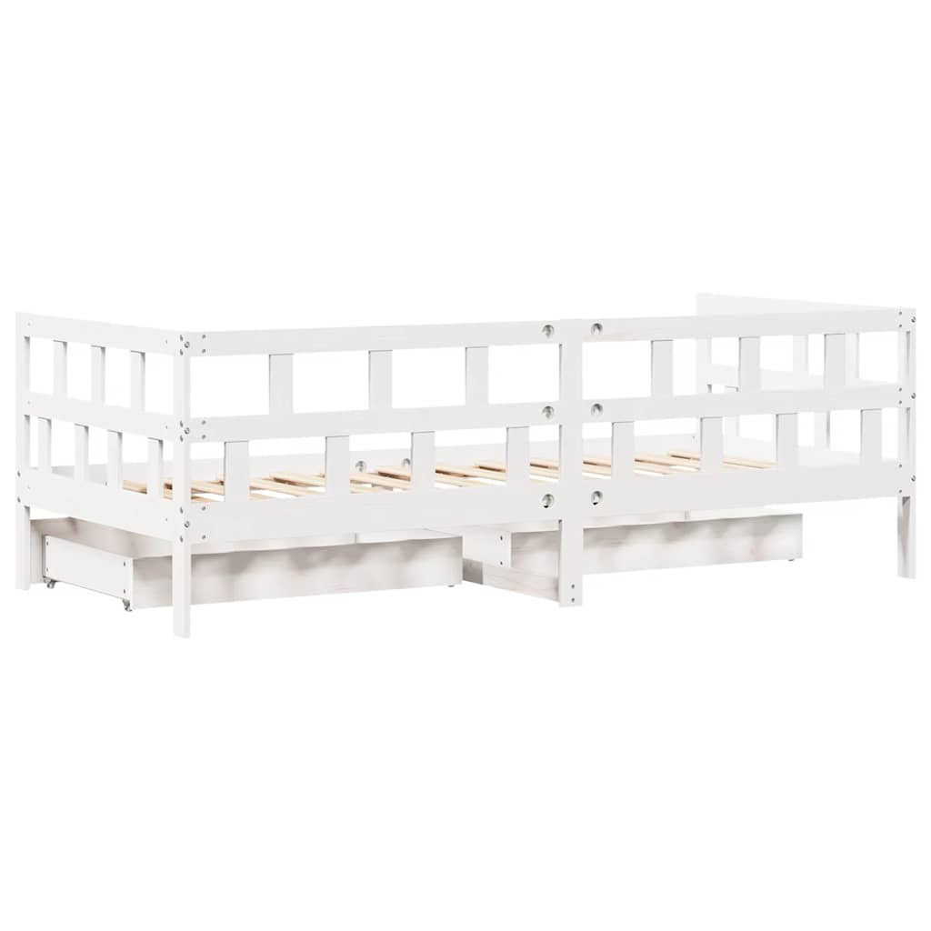Lit de jour et tiroirs sans matelas blanc 90x190 cm bois massif - XIOS