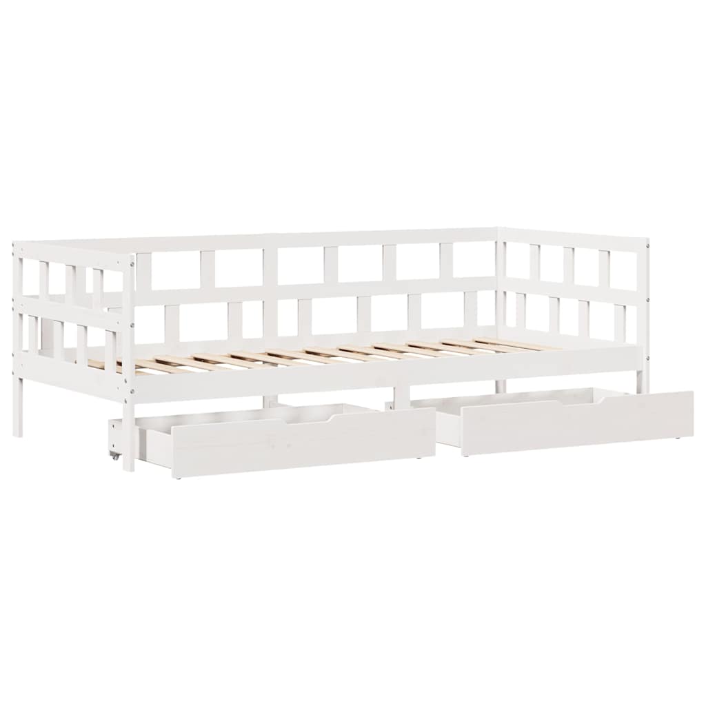 Lit de jour et tiroirs sans matelas blanc 90x190 cm bois massif - XIOS