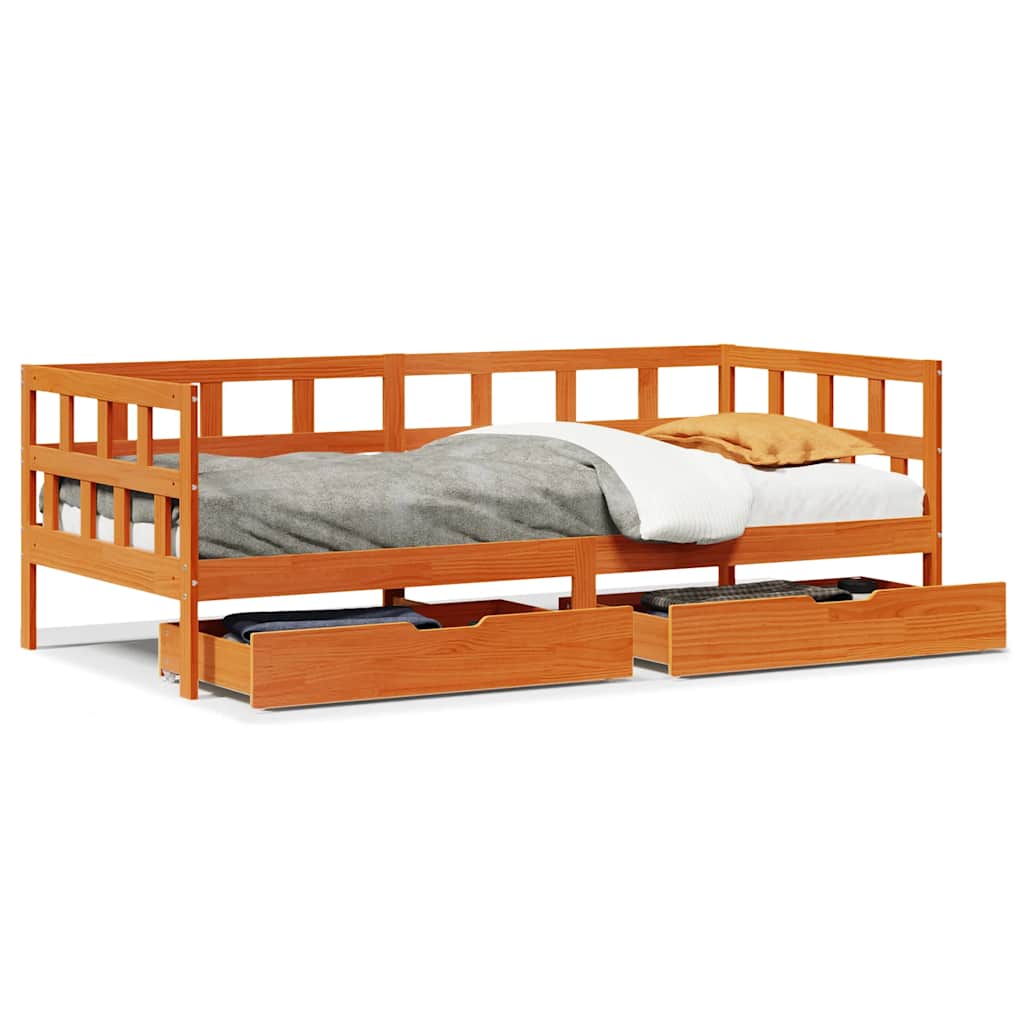 Lit de jour avec tiroirs sans matelas cire marron 90x200cm bois - XIOS