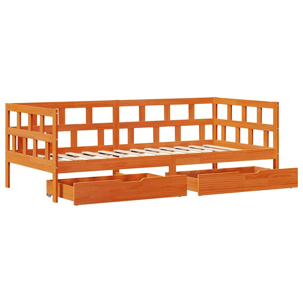 Lit de jour avec tiroirs sans matelas cire marron 90x200cm bois - XIOS