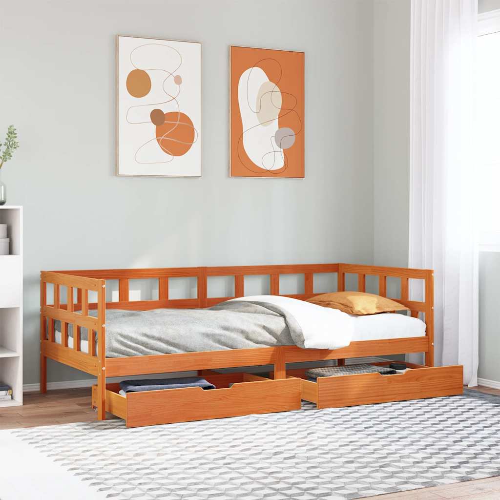 Lit de jour avec tiroirs sans matelas cire marron 90x200cm bois - XIOS