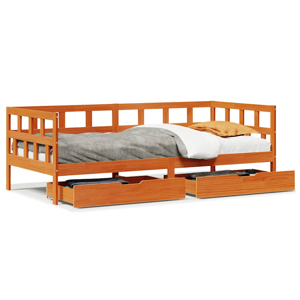 Lit de jour avec tiroirs sans matelas cire marron 80x200cm bois - XIOS