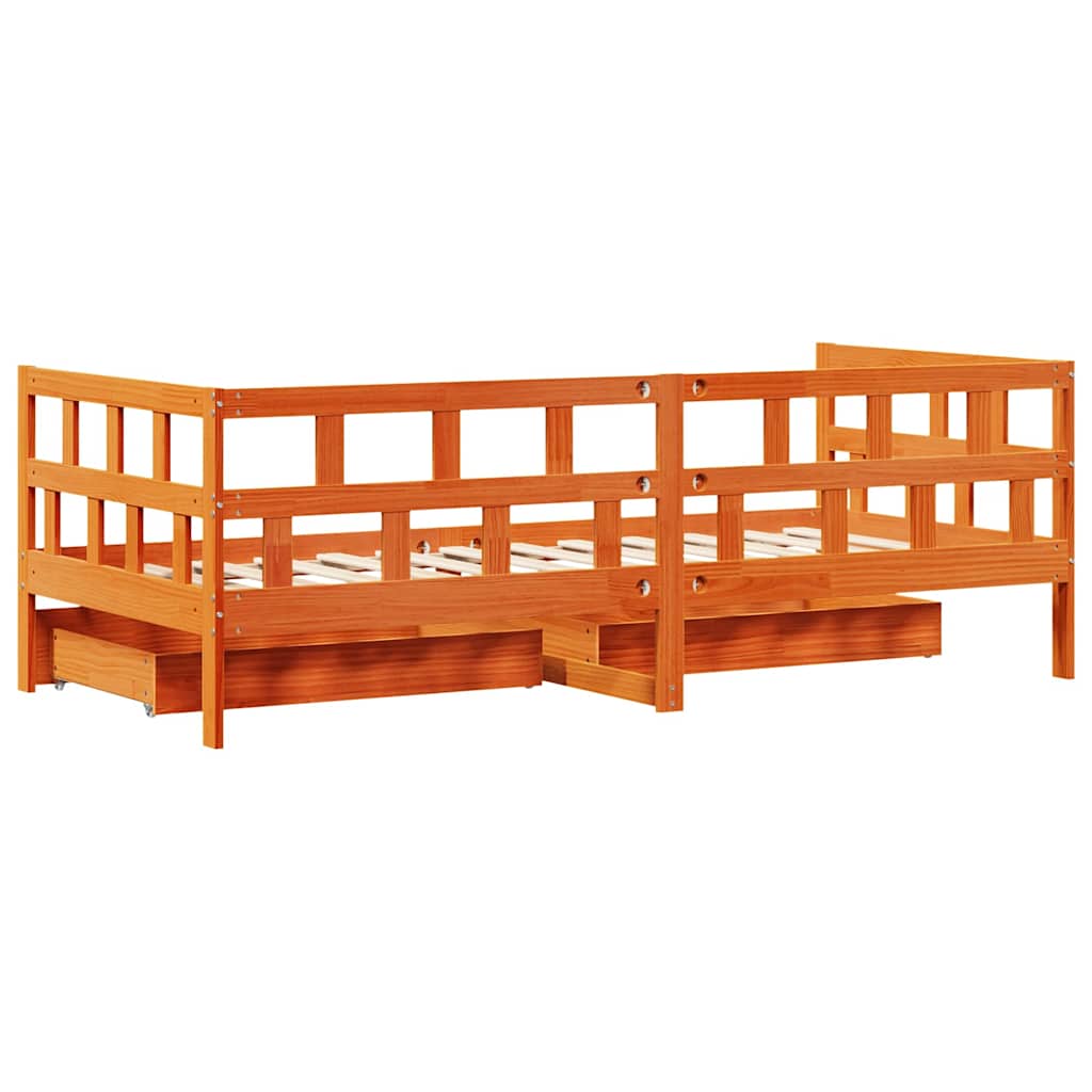 Lit de jour avec tiroirs sans matelas cire marron 80x200cm bois - XIOS