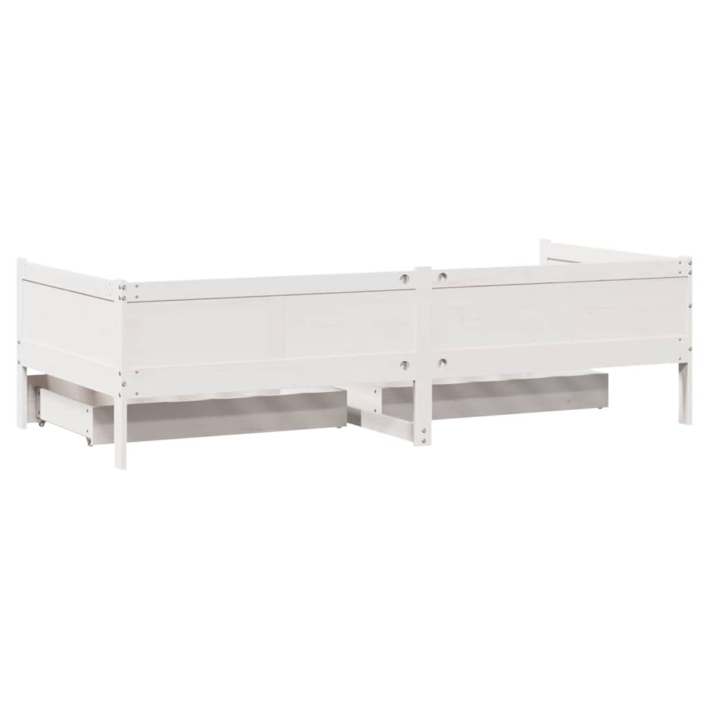 Lit de jour et tiroirs sans matelas blanc 90x190 cm bois massif - XIOS