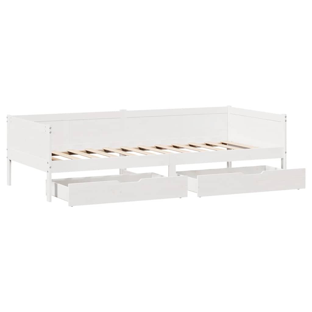 Lit de jour et tiroirs sans matelas blanc 90x190 cm bois massif - XIOS