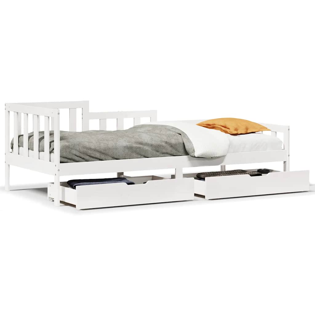 Lit de jour et tiroirs sans matelas blanc 80x200 cm bois massif - XIOS