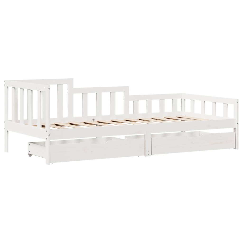 Lit de jour et tiroirs sans matelas blanc 80x200 cm bois massif - XIOS
