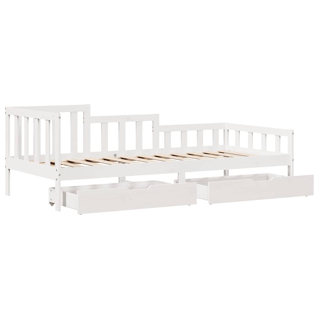 Lit de jour et tiroirs sans matelas blanc 80x200 cm bois massif - XIOS