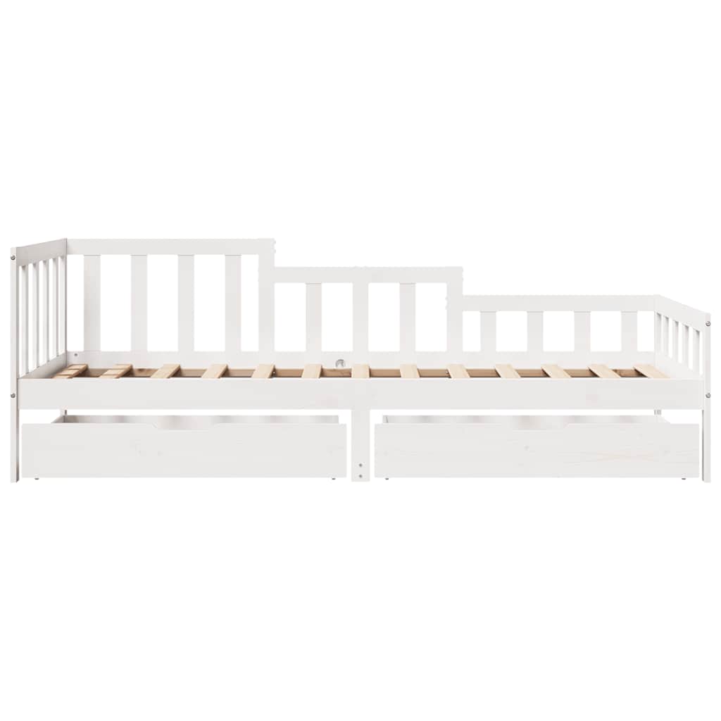 Lit de jour et tiroirs sans matelas blanc 90x200 cm bois massif - XIOS